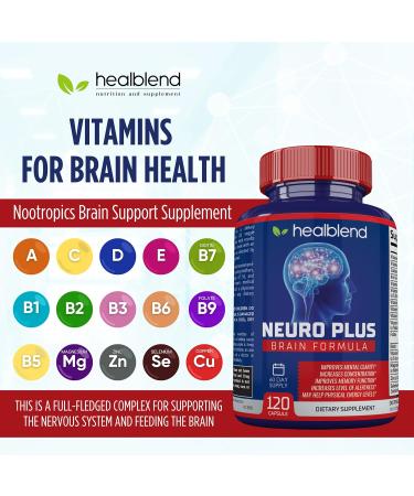 healblend Neuro Plus & Immune Support Bundle Brain Boost Nootropic for Focus Energy Memory & Clarity Elderberry Zinc Vitamin C Turmeric Probiotics 2 Pack 120 Capsules Each - Buy Online on GoSupps.com
