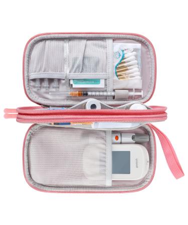 Elonbo Diabetic Supplies Storage Bag Portable Glucose Meter Carrying Case Insulin Pen and Medication Travel Case for Glucose Meters Insulin Pen Test Strips Lancets Syringe Small Ice Pack Pink