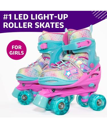 Xino Sports Rainbow Kids Roller Skates - LED Light Up Wheels - Adjustable Youth Skates for Girls & Boys - Indoor/Outdoor - Small Size (J10-J13) - Buy Online on GoSupps.com