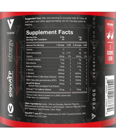 Vedge Nutrition Peach Mango Pre-Workout | Vegan, Dairy & Soy Free | Non-GMO | Long Lasting Energy & No Crash | Caffeine & Citrulline Malate | Nitric Oxide Booster | 40 Servings - Buy Online on GoSupps.com
