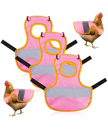 3 Pcs Hen Reflective Vest Adjustable Chicken Harness Walking Chicken Saddle Chicken Aprons for Hens Feather Protection Holder for Duck Hens Goose Poultry Dog Pet Supplies (Pink)