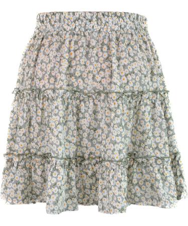 LAEMILIA Womens Floral Print Flared Mini Skater Skirt - Green - Buy Online on GoSupps.com
