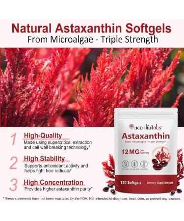 Astaxanthin 12mg 120 Softgels Premium Astaxanthin Antioxidant Supplements with Antioxidant Activity Supports Eye Skin Joint & Immune System Health Fresh Microalgae Source Non-GMO & No Gluten - Buy Online on GoSupps.com
