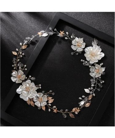 Liang Pearl Flower Headdress Tiara - White Pearl Leaf Wedding Headband for Brides | A-Silver Metal - Elegant Bridal Hair Ornament - Buy Online on GoSupps.com