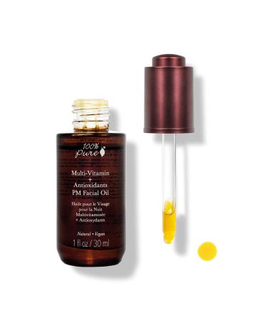 100% PURE Multi-Vitamin + Antioxidants PM Facial Oil Anti-Aging Skin Care Night Facial Oil Anti-Wrinkle Natural Face Moisturizer w/Retinol Vitamin C CoQ10-1 Fl Oz
