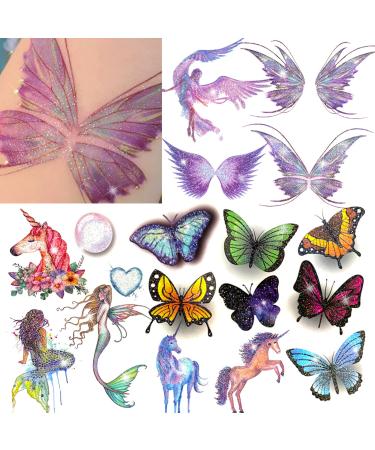 Glitter Temporary Tattoo for Girls 157 Styles Temporary Tattoos for kids Women Colorful Butterfly Tattoos Butterflies Wings Tattoo Stickers Waterproof for Face Makeup Birthday Party Favors Goodie Bags Stuffers Party Fill...