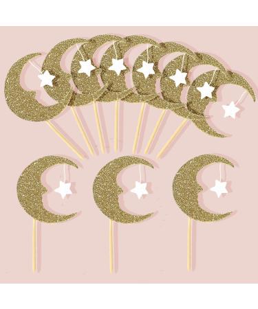 Moon And Star Cupcake Topper - Moon Star Space Theme Party Decorations Glitter Moon Cupcake Topper Twinkle Little Star Cupcake Decoration Baby Shower Birthday Wedding Party Decor