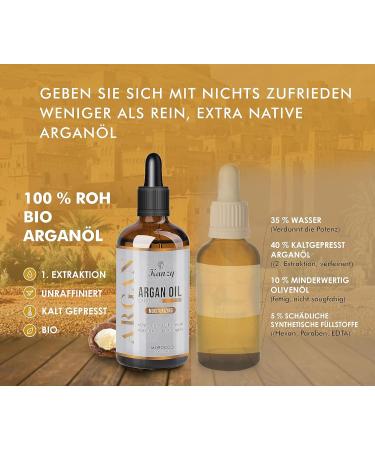 100% Pure Kanzy Argan Oil - Cold Pressed Vegan Anti-Aging Oil for Face Skin & Body | Moroccan Argan Oil in Recyclable Glass Bottle (100ml) - Buy Online on GoSupps.com