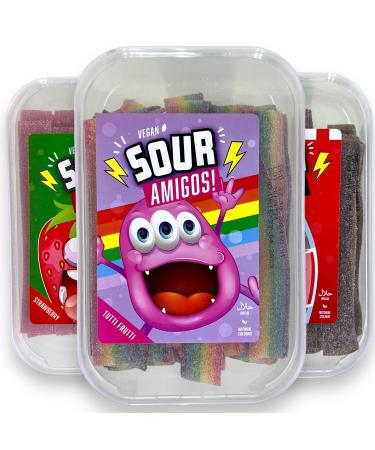 Mijoma acid fruit rubber strip - 3 -series set 900g - vegan halal natural dyes - strawberry Kola tutti frutti - delicious candy for every occasion - perfect for sweet tooth (sour mix)