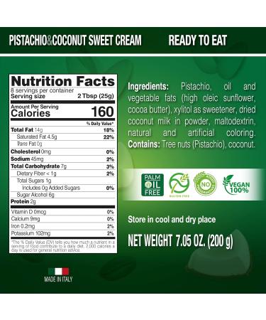 Buy SICANIA Pistachio & Coconut Vegan Sweet Cream | 100% Italian Dairy-Free Gluten-Free Non-GMO - Perfect for Desserts Pastries & More - 200g Shipping Worldwide - Buy Online on GoSupps.com