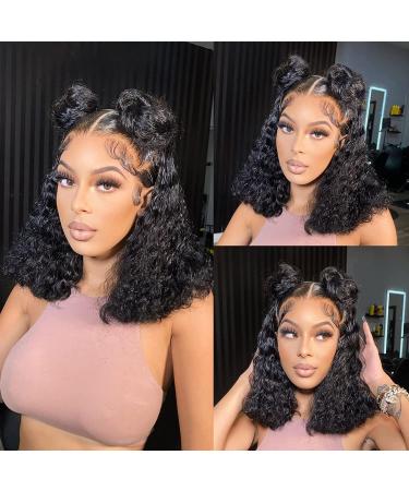 12 Inch Bob Wig Human Hair 13x4 Deep Curly Lace Front Wig Human Hair Short Bob Wigs For Black Women Glueless HD Lace Front Wigs Human Hair Pre Plucked with Baby Hair Natural Hairline (13x4 Bob Wig) 12 Inch 13x4 Lace Bob