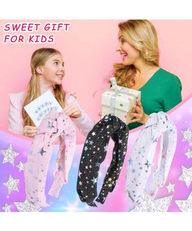 PinkSheep 3PC Metallic Star Knot Headbands for Girls - Pink, White, Black Chiffon Hair Accessories - Buy Online on GoSupps.com