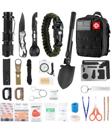 Emergency Survival Kit First Aid Kit, 121Pcs Tactical Gear Camping Gear Emergency Supplies with MOLLE Pouch, Stocking Stuffers for Men Camping Hiking Hunting Outdoor Adventure - Buy Online on GoSupps.com