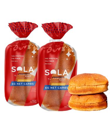 Sola Low Carb & Keto Friendly Golden Wheat Hamburger Buns 6g Net Carbs 14g Protein 11g Fiber Per Bun 4/bag (Pack of 2)