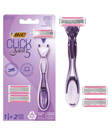 BIC Click 5 Soleil Rechargeable Razor (5 Blades and Pivoting Head) - 1 Razor + 2 Refills