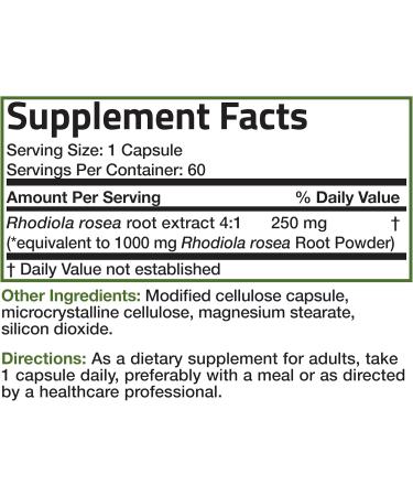 Bronson Rhodiola Rosea Capsules - Non-GMO Adaptogenic Herb for Brain Stress & Mood Support - 60 Vegetarian Capsules - Buy Online on GoSupps.com