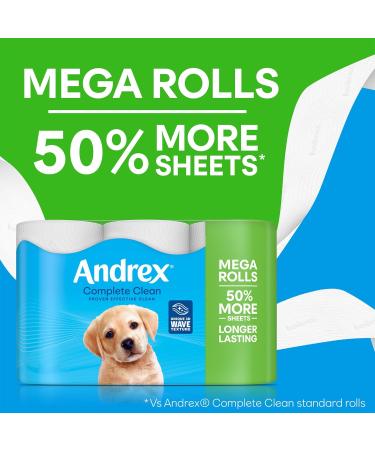 Andrex Complete Clean Toilet Tissue 12 Mega Toilet Rolls 18 Standard Loo Rolls with Unique 3D Wave Texture for a Proven Effective Clean (Previously Andrex Classic Clean) 12 Complete Clean Mega Toilet Rolls - Buy Online on GoSupps.com