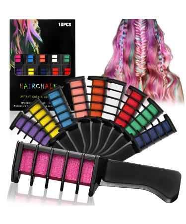 Set of 10 Hair Chalks for Girls Hair Chalk for Children Hair Chalk for Dark Hair for 4 Years to 10 Years Girls Children Gift DIY Cosplay Carnival Christmas Valentine's Day Birthday Parties