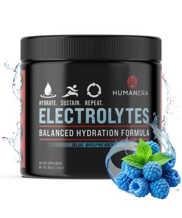 Hydration Electrolytes Powder No Sugar Added Drink Mix with Himalayan Sea Salt and Sugar-Free Alternative Stevia Sustain and Recovery Blue Raspberry Vegan 30 Servings