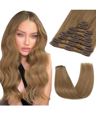 Extension A Clip Cheveux Naturel 45 cm - Extensions Cheveux Naturels Clips Chatain Clair Remy Hair Extension Chveux a Clip 8 PCS Epaisseur Fine (#06 Marron Clair 45 cm (70 g))