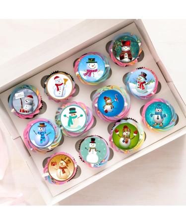 PRECUT Christmas Snowman Cupcake Toppers Mix Christmas Edible Cake Decorations Snowman Cake Toppers Xmas Cupcake Decoration Cute Snowman Cup Cake Topper (12) - Buy Online on GoSupps.com