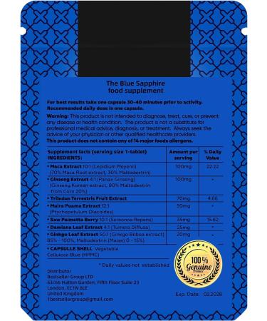 Gentleman's Choice Blue Sapphire | 10 Tablets | Fast Effect Male Performance Enhancing 100% Herbal Food Supplement | Fast Acting | Ginseng Maca | Energy and Stamina Support | Made in UK 1 count (Pack of 10) - Buy Online on GoSupps.com