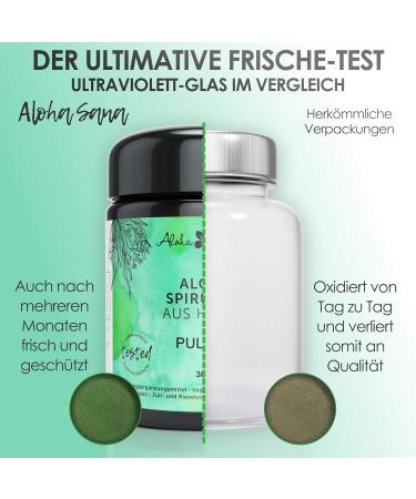 100% Organic Aloha Sana Spirulina Powder - 300g Vegan Algae in Ultraviolet Glass | Made in Germany - Buy Online on GoSupps.com