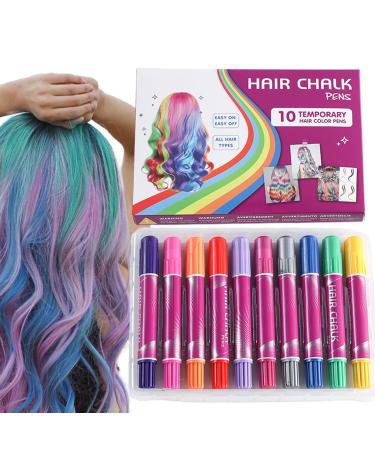 Coloration temporaire pour cheveux - Lot de 10 craies pour cheveux - Marqueur de couleur temporaire - Lavable - Jouet amusant pour adolescents adultes cosplay