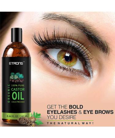 Organic Castor Oil for Hair Growth & Skin - Cold Pressed Pure Formula (240ml) + 1 Set of Eyebrow & Eyeliner Brushes | Natural Beauty Essential - Buy Online on GoSupps.com