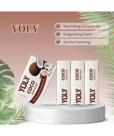 Yoly Coconut Bar Soap (Pack of 4 90g) - 95% Natural Vegan Soap for Moisturizing Silky Smooth Skin - International Shipping Available - Buy Online on GoSupps.com