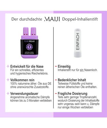 Maiji Double Inhaler - Pure Relaxation Aromatherapy | Essential Oils Inhaler Pencil with Lavender Bergamot & Rosemary | Made in Germany - Buy Online on GoSupps.com