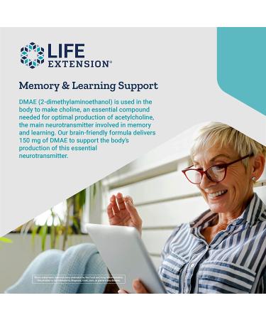 Life Extension DMAE Bitartrate 150 mg - 200 Vegetarian Capsules for Cognitive Support - Buy Online on GoSupps.com