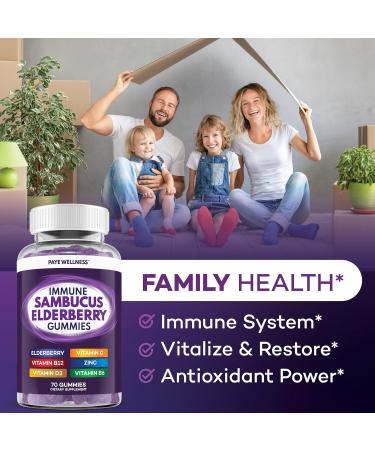 Elderberry Gummies Immune Support Daily Support for Kids and Adults* with Sambucus Elderberry Zinc Vitamin C D3 B6 B12 Plus - Dietary Supplement - 140 Count 140 Gummies (Pack of 2) - Buy Online on GoSupps.com