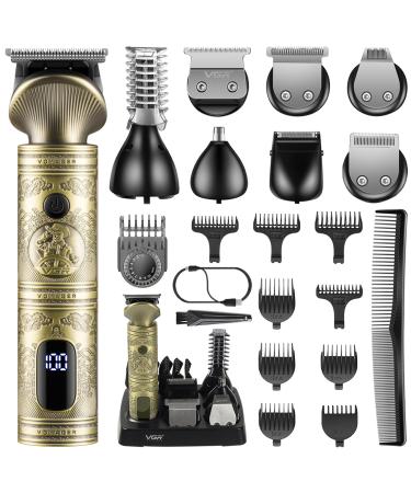 VGR Tondeuse Barbe Homme Kit Professionnel Tondeuse Cheveux Rasoirs lectriques 0 mm Cheveux Chauve Avec Lame en T Tondeuse Nez et Barbe Tondeuse de Pr cision 7 en 1 Bronze
