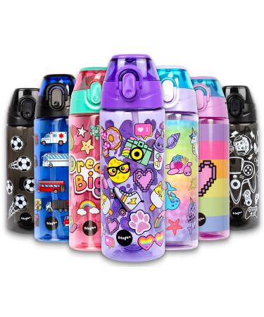 Fringoo Kids Water Bottle with Straw 100% Leakproof BPA FREE 600ml Bottle For School Nursery | Travel Bottle for Children | Sport Water Bottle (Rainbow Smile 600 ml) Rainbow Smile 600 ml