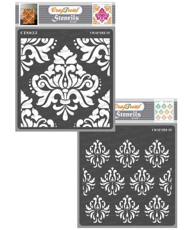 CrafTreat Damask Stencils for Painting on Wall  Tile  Wood  Canvas  Paper  Fabric  and Floor - Bold Damask and Damask Background - 2 Pcs - 6x6 Inches Each - Reusable DIY Art and Craft Stencils Bold Damask & Damask Backgr...