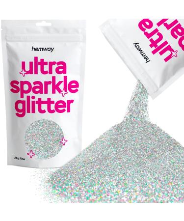 Hemway Ultra Sparkle Glitter Silver Holographic 100g / 0.35oz Multi-Purpose Epoxy Resin Arts & Crafts Cosmetic Safe Body Hair Face Nail Weddings Art Beauty Tumblers Flowers Powder Dust Premium