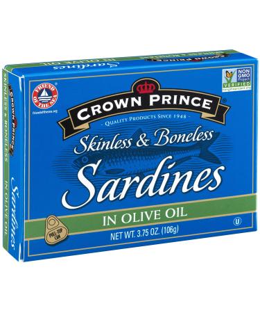 Crown Prince Skinless & Boneless Sardines in Olive Oil, 3.75-Ounce Cans (Pack of 12)