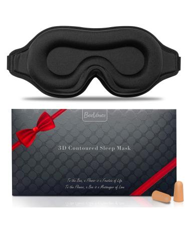 Sleep Mask for Men & Women Sleep Eye Mask 3D Contoured Eye Mask for Sleeping with Adjustable Strap BeeVines Night Sleep Blindfold Breathable Blackout Eye Covers for False Eyelash Extensions Yoga Obsidian Black