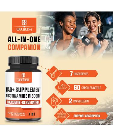NAD+ Supplement with Nicotinamide Riboside Per Serving w/Resveratrol Quercetin Turmeric Rhodiola Rosea and More - 60 Capsules 60 Count (Pack of 1) - Buy Online on GoSupps.com