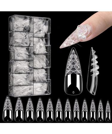 Quaferen 500PCS Clear Glaze Stiletto Nail Tips  Long Stiletto Full Cover Nail Tips for Acrylic Nails Professional  Concave Convex Acrylic Curved Nail Extension Tips Artificial Nails for Nail Art Salon Glaze Clear Stilett...