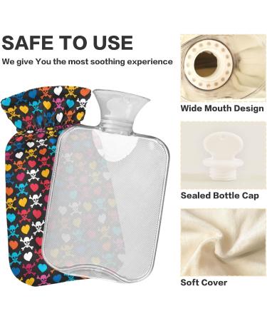 Skull Hearts Hot Water Bottle 1L - BPA Free Pain Relief & Hot/Cold Compress - Small Hot Water Bag Cover - Buy Online on GoSupps.com