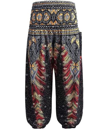 KKmeter Girls Bohemian Harem Pants - Black, Size 8 | Smocked Waist Baggy Yoga Pilates Dance Trousers - Buy Online on GoSupps.com