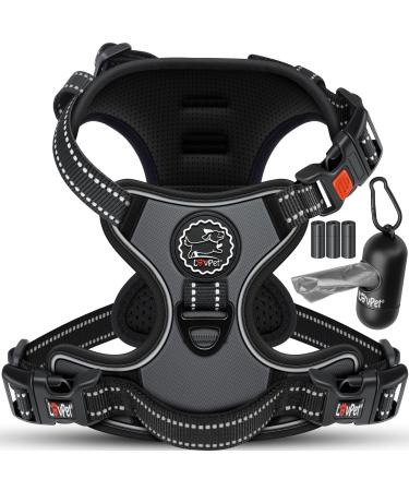 Lovpet dog harness without train & chokes for large dogs breathable & soft breast dishes reflective |No-pull crockery including bag rolls |Adjustable dishes with gray gray l l anthracite