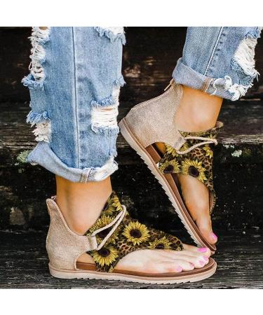 Floral Print Women's Summer Toe Shoes Sandals | Breathable & Comfortable | Zipper Closure | Water-Friendly Beach Sandals in Size 6.5-7 & 10 - Yellow - Buy Online on GoSupps.com