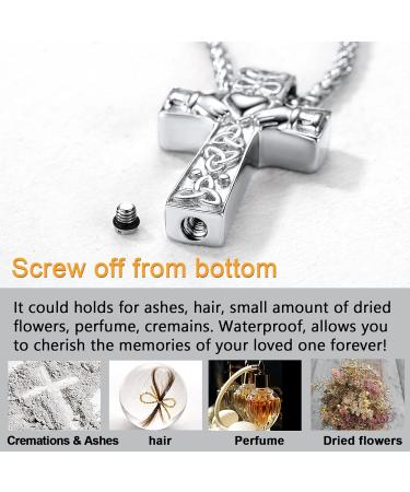 U7 Women's Cremation Urn Necklace - Celtic Knot Dog Feet Wings & Crucifix - Stainless Steel Cylinder Pendant - Fire Burial Jewelry - Buy Online on GoSupps.com