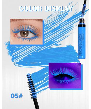 UV Glow Colored Mascara Volume and Length-1 Pcs Blue Waterproof Mascara for Eyelashes Fast Dry Curling Non Clumping Mascara Long Lasting Smudgeproof for Halloween Party Stage Use Clubbing Makeup-05 05#Blue - Buy Online on GoSupps.com