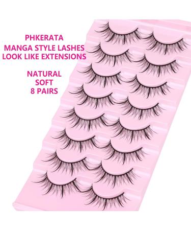 Manga Lashes 13MM - Natural Japanese Anime Spiky False Eyelashes - 8 Pairs Pack by PHKERATA Style H - Buy Online on GoSupps.com