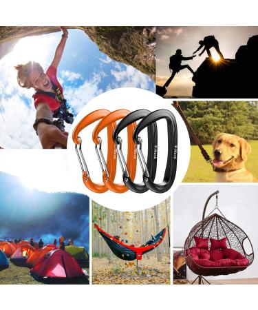B-Mardi Lightweight Heavy Duty Locking Carabiner Clips - 12kN (2697 lbs) - Black+Orange - 4pcs - Buy Online on GoSupps.com