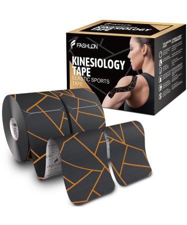 FASHLON PRO Synthetic Kinesiology Tape (2 Rolls 40 Precut Strips Ultra-Breathable Synthetic Fabric Safe for Sensitive Skin) Elastic Bandages Hypoallergenic K Tape Kinesiology Therapeutic Tape Waterproof Premium Sports Tape Athletic Tape Physio Tape (Night